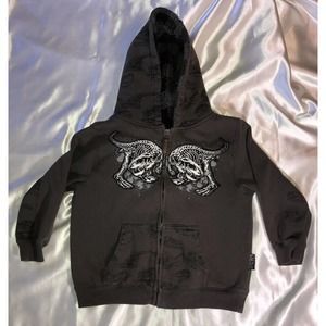 Top Heavy Boys Full Zip Sherpa Lined Hoodie Dinosaur Skeleton Graphics Size 5/6
